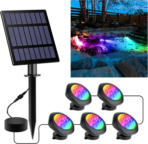 Miniatura 12 de Luces solares para estanque, 18 LED RGB superbrillantes, focos subacuáticos que cambian de color, luz sumergible para estanque, luces de fuente