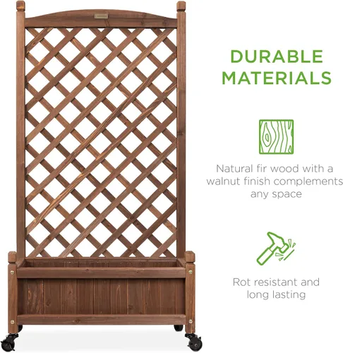 Miniatura 5 de Best Choice Products - Caja de plantación de madera de 48 pulgadas con enrejado de diamante, cama de jardín elevada móvil para plantas trepadoras