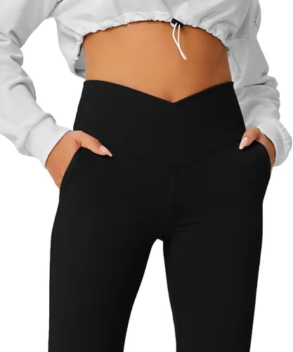Miniatura 14 de HEGALY Pantalones de yoga acampanados para mujer, leggings cruzados, suaves, de cintura alta, pantalones casuales de entrenamiento con corte de bota