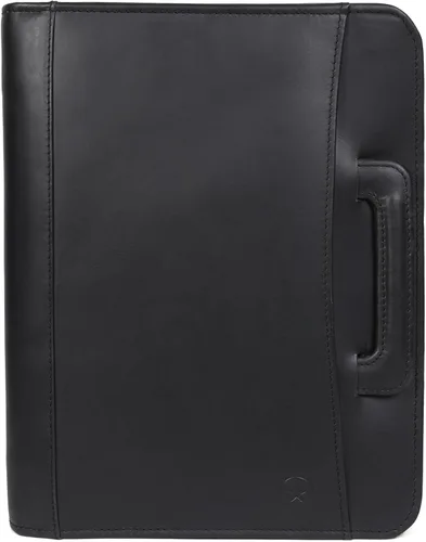 Miniatura 4 de Cartera de negocios de cuero genuino con cremallera Organizador fácil de transportar con soporte para bloc de escritura, tarjetas de visita