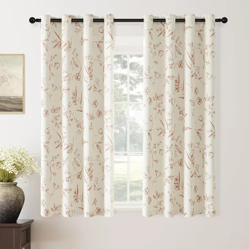 Miniatura 22 de ChrisDowa Cortinas florales 100% opacas de 63 pulgadas de largo, 2 paneles para dormitorio, sala de estar, estampado de flores negras
