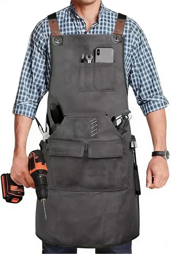 Miniatura 8 de Delantal de cocina de lona con parte trasera cruzada, impermeable, repelente al aceite, delantal de jardinería resistente con tamaño grande