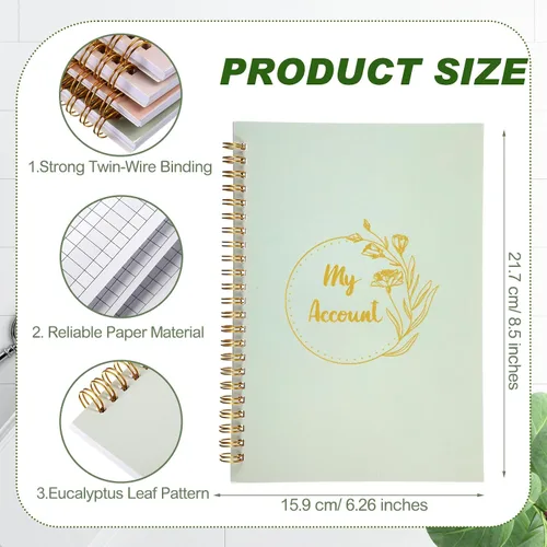 Miniatura 2 de 4 cuadernos de contabilidad para cuentas de gastos, encuadernado en espiral, registro de cheques para pequeñas empresas, 200 hojas en total