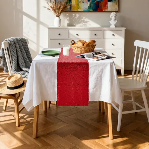 Miniatura 7 de Camino de mesa de lentejuelas rojas, 10 piezas de 12 x 72 pulgadas, camino de mesa con purpurina para fiesta, boda, decoración de bautismo de bebé