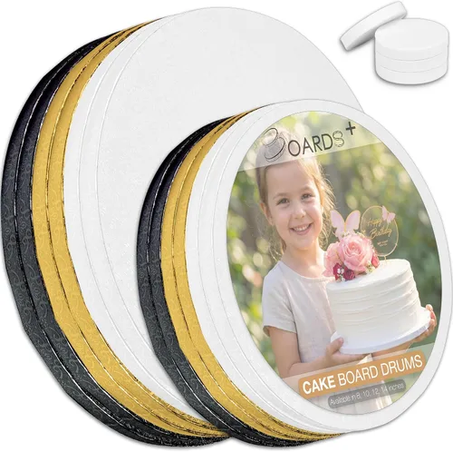 Elegant Cake Drums - Tambores para tartas de 10 y 12 pulgadas en color blanco, dorado y negro (paquete de 12) | Redondos circulares de 1/2 pulgada