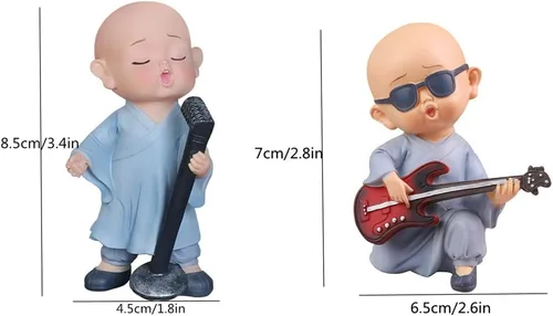 Miniatura 8 de Kingzhuo Estatua de Buda del bebé, estatua de monje de Buda, mini estatua de Buda feliz, juego de tres estantes, mesa de escritorio, decoración