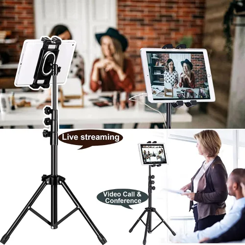 Miniatura 7 de Trípode para tableta para iPad Pro soporte de piso trípode para Surface Pro Samsung Tab S9+ soporte con control remoto giratorio de 360° ajustable