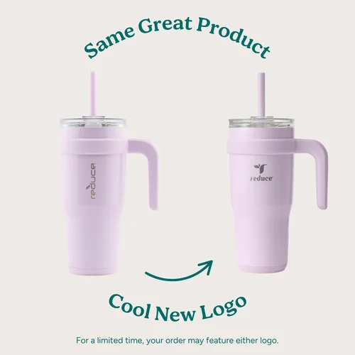 Miniatura 2 de REDUCE Vaso de acero inoxidable de 24 onzas con asa, con aislamiento al vacío de doble pared, tapa a prueba de sudor y popote reutilizable, mantiene