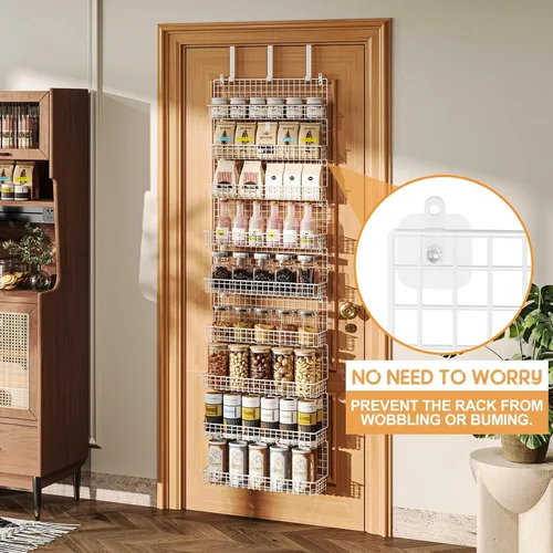 Miniatura 2 de JKsmart Organizador de especias de 9 niveles con gancho para puerta, montaje en pared y capacidad extra grande para despensa – Diseño elegante