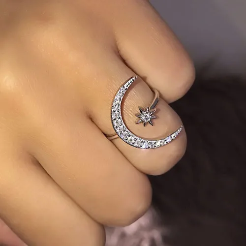 Miniatura 6 de DJRH Anillo de escuadrón to My Badass - Anillo de estrella de sol y luna, anillo de estrella de media luna para mujer