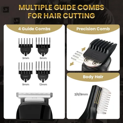 Miniatura 4 de PRITECH - Cortadora de barba para hombre, kit de aseo inalámbrico 6 en 1, resistente al agua, IPX6, afeitadora para hombre con maquinilla de Negro