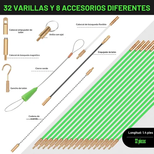 Miniatura 2 de FTIHTRY Varillas Luminosas de Fibra de Vidrio de 45 Pies para Pasar Cable Eléctrico, Varillas de Pesca Kit Eléctrico con 8 Accesorios Diferentes