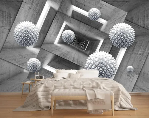 Miniatura 3 de MFWFM 3D Papel pintado de geometría esférica moderna, murales fotográficos espaciales para sala de estar, dormitorio (no se pela ni se pega)