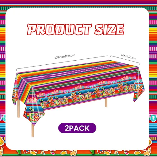 Miniatura 4 de 2 manteles de plástico desechables de 54 x 108 pulgadas, manteles de fiesta mexicana, decoración de fiesta, manteles rectangulares para fiestas