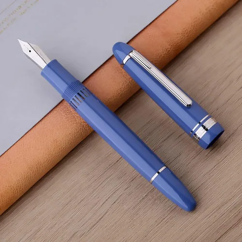 Miniatura 7 de Majohn P136 Pluma estilográfica de pistón, punta extra fina con caja, juego de pluma de escritura de resina azul oscuro Azul - Clip de plata