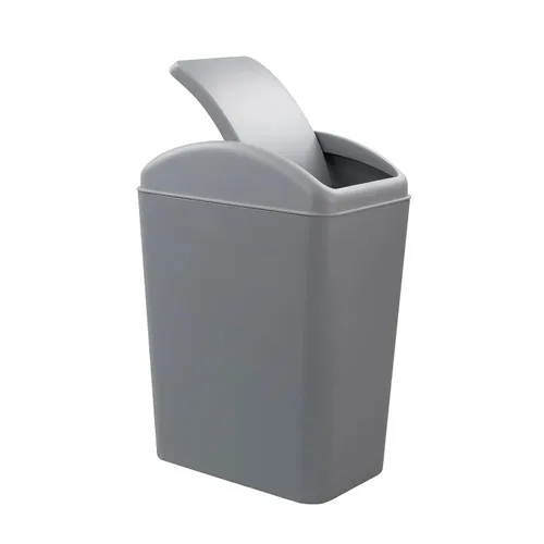 Cubo de basura de plástico de 4.2 galones con tapa, cesta de basura cubierta con tapa abatible, color gris