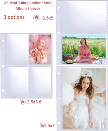Miniatura 6 de Paquete de 40 fundas para tarjetas fotográficas de 3.5 x 5 pulgadas para carpeta A5 Mini de 3 anillas, fundas de fotos ultra transparentes, 2