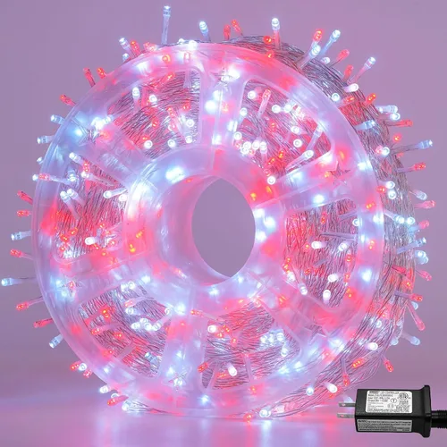 Miniatura 13 de QITONG Tira de luces rojas y verdes para exteriores, 165 pies, 500 luces LED de alambre transparente de Navidad para interiores, 8 modos de luz