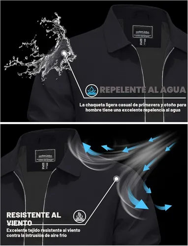 Miniatura 4 de TACVASEN Chaqueta Cortavientos Ligera para Hombre con Cremallera Completa Cuello Plegable Chaquetas Abrigo Casual Ligero con Bolsillos con Cremallera