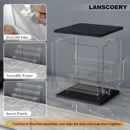 Miniatura 4 de LANSCOERY vitrina acrílica con iluminación LED, caja de exhibición de 3 niveles para coleccionables y figuras de acción, organizador transparente a