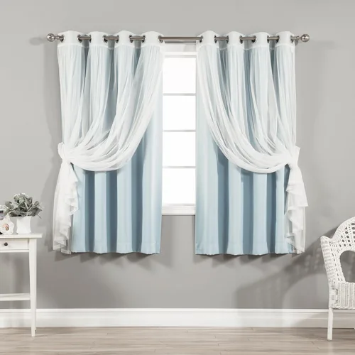 Miniatura 45 de Best Home Fashion Mix and Match - Juego de 4 cortinas de tul transparente y opacas, con ojales de acero inoxidable y níquel Rosa empolvado