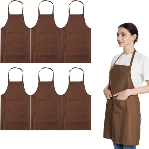 Miniatura 7 de Total de 6 delantales con babero azul bebé a granel con 2 bolsillos para mujeres, hombres y adultos, cocina de chef (6, azul bebé)