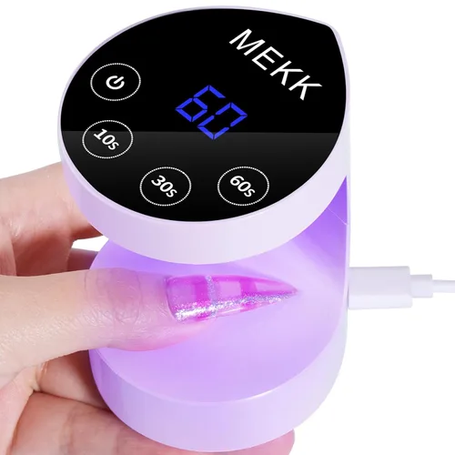 MEKK Mini luz UV para uñas, mini lámpara LED en forma de durazno con sensor automático, 8 cuentas, 4 temporizadores, luz UV profesional de un solo