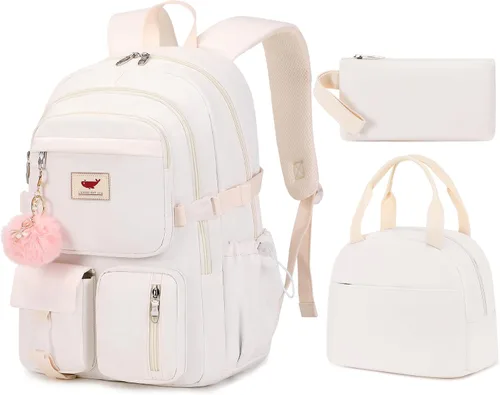 Miniatura 10 de Mochila para laptop de 15.6 pulgadas, para escuela primaria y secundaria, mochilas universitarias con lonchera y estuche para lápices, juego de 3