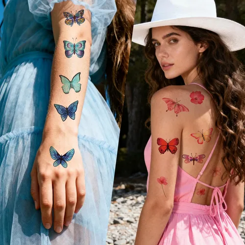 Miniatura 4 de 100 tatuajes temporales de mariposa, coloridas flores de mariposa pequeñas, calcomanías de tatuaje, impermeables, lindos tatuajes pequeños