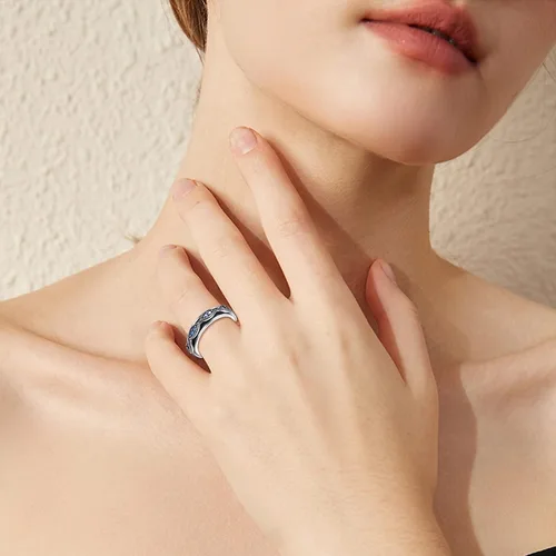 Miniatura 2 de YAFEINI Anillo giratorio de plata de ley con elefante, mal de ojo, abeja, cruz, cráneo, montaña, luna triple, conejo, anillo giratorio