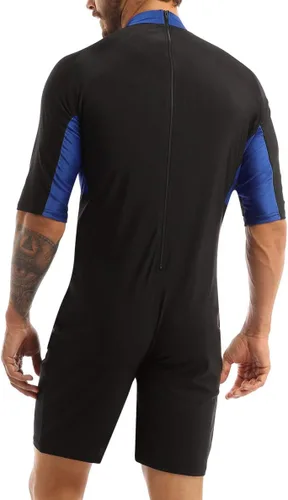 Miniatura 4 de Traje de baño de una pieza de manga corta para hombre con protección solar y cremallera en la parte trasera