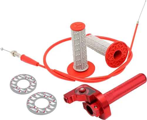 Agarre del acelerador para motocicleta de 7/8 pulgadas, 0.866 in, torcida rápida de aluminio CNC con cable de acelerador y agarre para manillar Rojo
