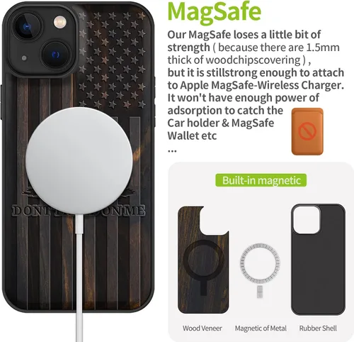 Miniatura 5 de Carveit Funda magnética de madera para iPhone 13 [madera natural y TPU suave] Funda protectora de madera única a prueba de golpes compatible