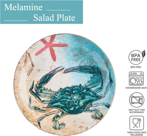 Miniatura 2 de UP UPware - Juego de platos redondos para ensalada de melamina de cangrejo, platos redondos para risotto, pasta y ensalada, sin BPA, aptos