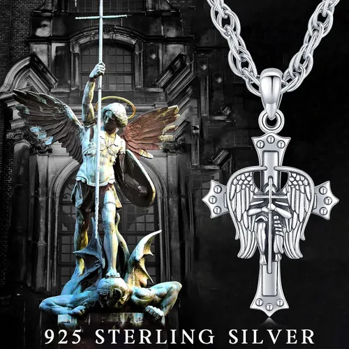 Miniatura 6 de Brisskaari Collar ovalado de San MiguelSan Cristóbal para mujeres y hombres plata de ley 925 collar con colgante de amuleto de San Patricio arcángel