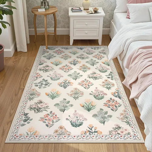 Miniatura 38 de Wonnitar Alfombras rosas para dormitorio, niñas, guardería, alfombra lavable con estampado floral de 5 x 7 pies, bohemio, ultrafina, antideslizante