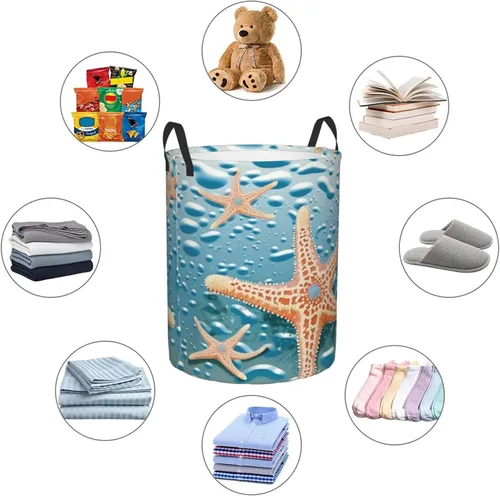 Miniatura 6 de Beautiful starfish print Circular Hamper Waterproof Storage Bin Organizer Basket Laundry Hamper With Handles For Clothes Toys Small