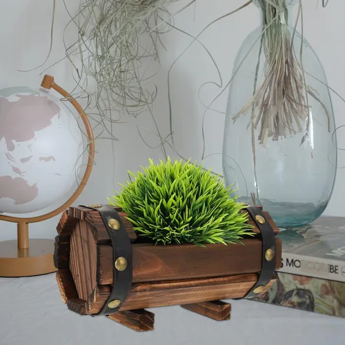 Miniatura 5 de Maceta rústica de madera con barril para whisky, maceta de flores para suculentas, contenedor para patio, jardín, patio trasero