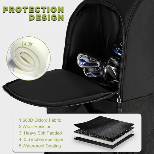 Miniatura 3 de WOLT Bolsa de viaje de golf con sistema de soporte antiimpacto, funda de viaje de golf acolchada suave para líneas aéreas, tela Oxford resistente