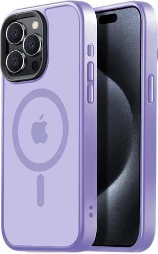 Miniatura 83 de Tigowos - Funda magnética para iPhone 15, resistente a las caídas, sensación de piel mate, a prueba de golpes, delgada, negro mate