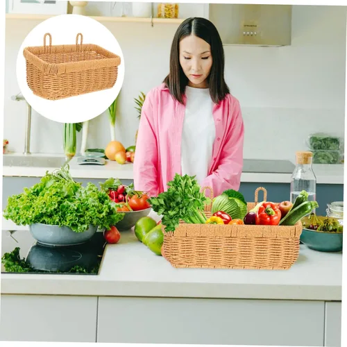 Miniatura 2 de Cesta de cebolla colgante tejida a mano, contenedor de almacenamiento de pared para despensa del hogar, cesta decorativa de almacenamiento