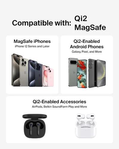 Miniatura 4 de Belkin Almohadilla de carga inalámbrica magnética Qi2 de 15 W con soporte - Cargador inalámbrico con certificación Qi2 compatible con MagSafe
