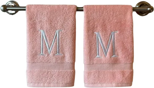 Miniatura 75 de Toalla de mano con inicial beige para baño, toalla bordada decorativa de calidad de hotel de lujo con monograma para tocador, spa, certificado