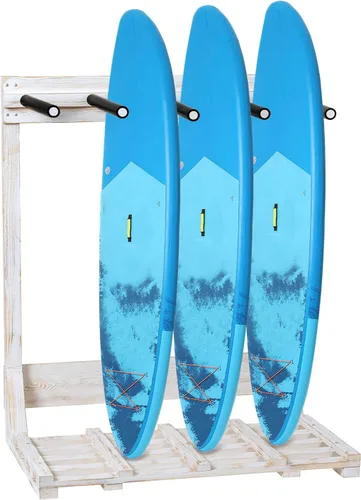Miniatura 10 de MyGift Estante vertical independiente para tablas de surf de 4 pies de alto, estilo casa de playa, soporte de almacenamiento para tabla de remo SUP