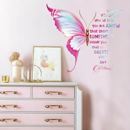 Miniatura 6 de Grandes calcomanías adhesivas de mariposas inspiradoras para pared, calcomanías de pared motivacional con frases positivas para pelar y pegar