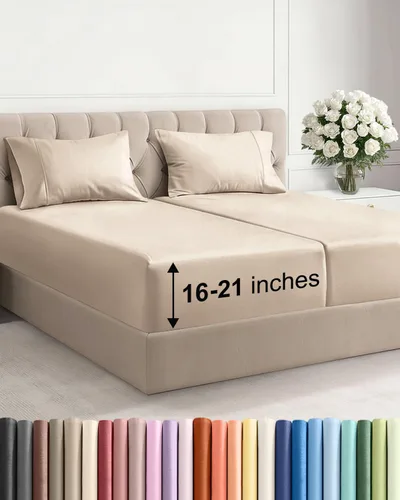 Miniatura 182 de Sábanas King divididas con bolsillos extra profundos, sábanas transpirables y refrescantes de 5 piezas, sábanas de lujo para hotel, suaves, sin 25