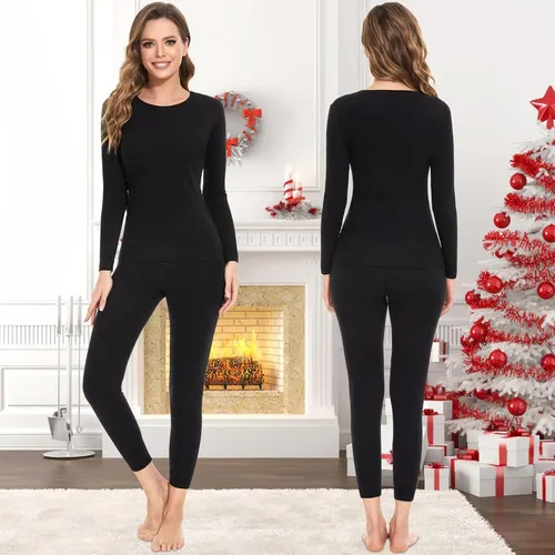 Miniatura 6 de SIMIYA Conjunto de ropa interior térmica para mujer, manga larga, corte libre, forro polar, capa base para clima frío