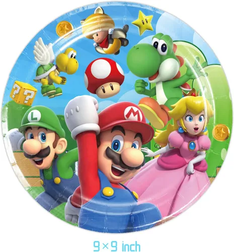Miniatura 2 de Mario Party Supplies 41 El paquete incluye 20 platos, 20 servilletas, 1 mantel para decoración de fiesta de cumpleaños de Mario (F456456)