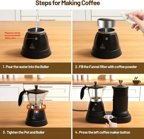 Miniatura 7 de Máquina de Espresso Eléctrica con Espumador de Leche 2 en 1 Eficiente Cafetera Moka de Aluminio con Operación de Un Toque para Cappuccinos, Café
