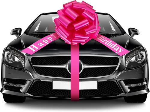 Miniatura 13 de Lazo Grande de Coche de Feliz Cumpleaños, Lazo Decorativo Grande para Envolver Regalos, Lazo Gigante con Cinta de Tirar para Decoración de Fiestas